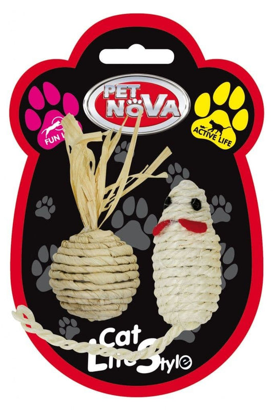 Cat or Kitten sisal mouse and ball toy set