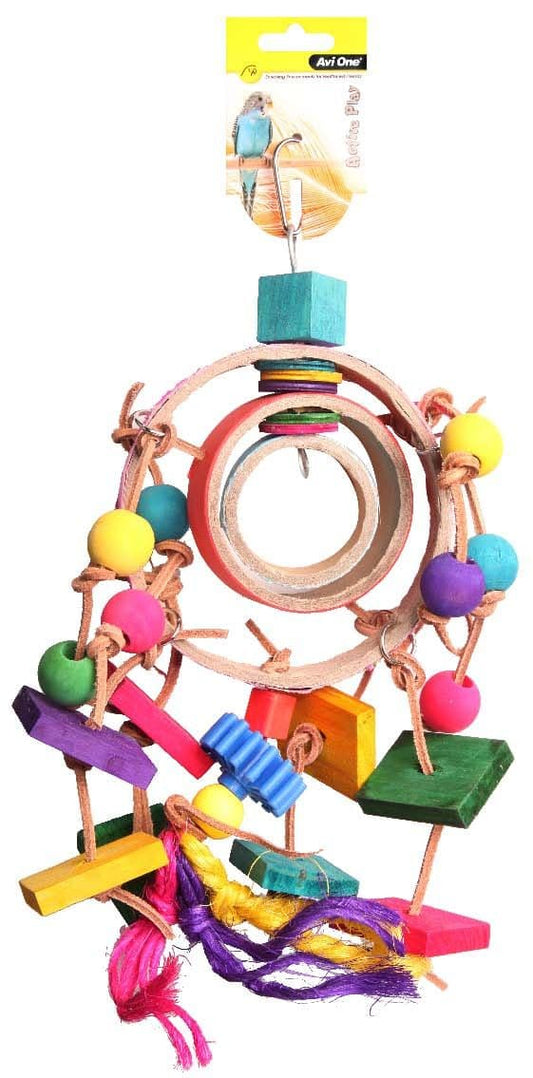 Bird Toy Dream Catcher With Wooden And Plastic Beads And Disc 34cm (22418)