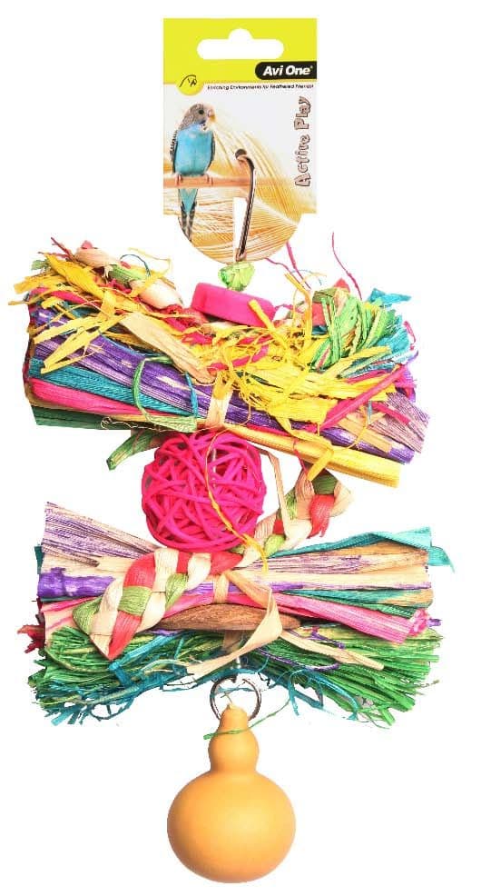 Bird Toy Rattan Ball With Raffia And Gourd 25cm (22426)