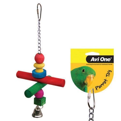 Parrot Toy Coloured Wood Chain Perch Beads Bell 29cm L (22568)