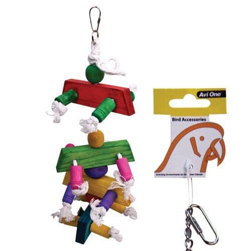 Parrot Toy Coloured Wood & Rope Cyclone Bell 47cm L (22555)